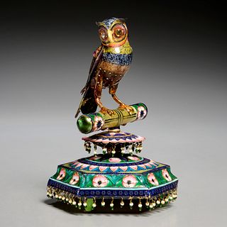 Indo-Persian enameled silver owl