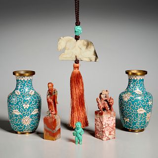 Chinese jade, stone, and cloisonne group