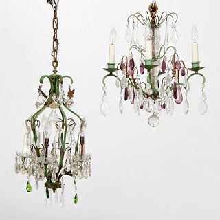 (2) Italian green tole chandeliers