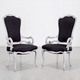 Pair Louis XV-style grey painted fauteuil
