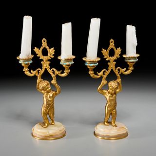French enameled bronze figural candelabra