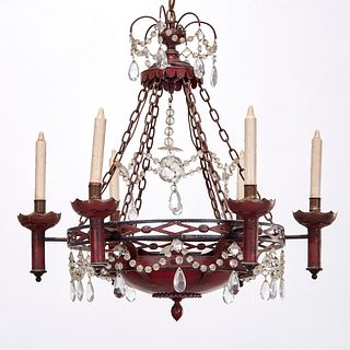 Antique Empire style red tole chandelier