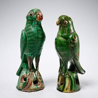 (2) Chinese sancai glazed earthenware birds