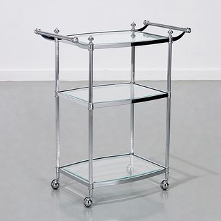 Modernist chromed steel bar cart