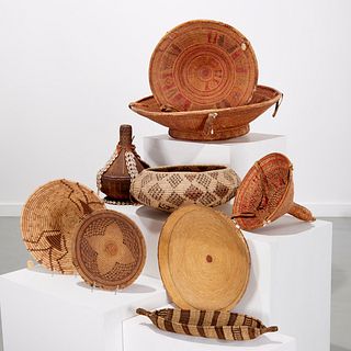 Group (9) African baskets and woven objects