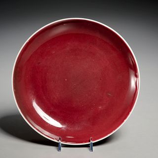 Chinese oxblood red glazed porcelain dish