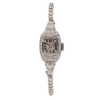 Elgin Platinum and 14 Karat White Gold Diamond Wrist Watch