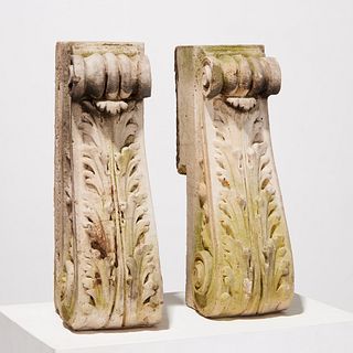 Pair antique cast stone architectural corbels