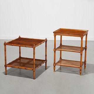 (2) Modern caned side tables, incl. Baker