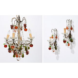 Italian glass fruit chandelier and sconces