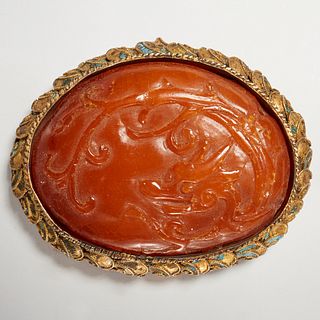 Chinese silver mounted amber carving