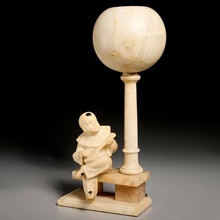 Italian carved alabaster Pierrot lamp