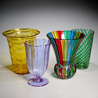 (4) Murano colored glass vases
