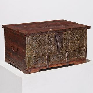 European Colonial brass mounted hardwood chest