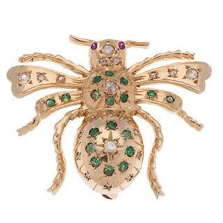 Bee Brooch with Rubies, Emeralds and Diamonds