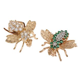 Bee brooches in 14 Karat Yellow Gold with Gemstones