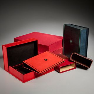 (4) hand-made leather book boxes