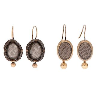 Victorian Mourning Earrings with Hair Under Glass
