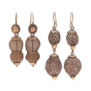 Victorian Drop Earrings with Woven Hair in Gold