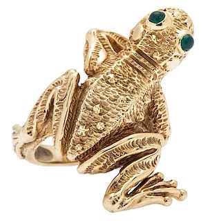 Kurt Wayne Emerald Frog Ring in 18 Karat Yellow Gold