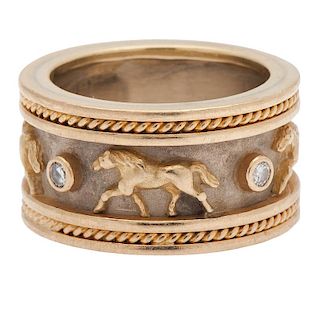 Etruscan Thoroughbred Ring with Diamonds in 18 Karat Two-Tone Gold