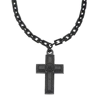 Victorian Gutta Percha Carved Cross and Chain Necklace