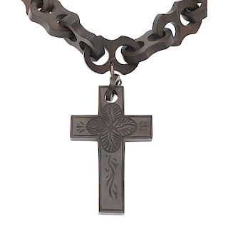 Victorian Gutta Percha Cross and Necklace
