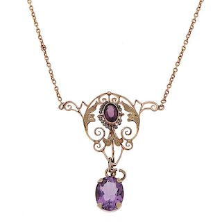Art Nouveau Amethyst Pendant in Rose and Green Gold