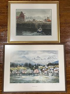 Sitka Print and Watercolor Harbor Scene