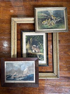 Three Currier & Ives Lithographs and Frame