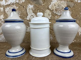 Faience and Milk Glass Urns