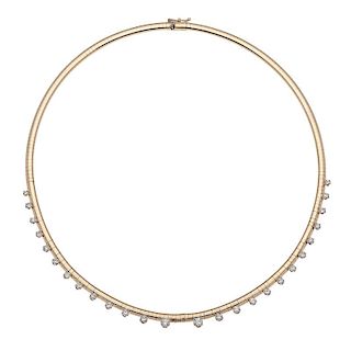 14K Yellow Gold Omega Necklace with Diamonds