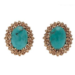 Turquoise Earrings in 18 Karat Yellow Gold