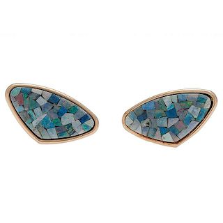 Mosaic Opal Earrings in 14 Karat Yellow Gold