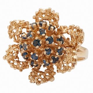Sapphire Cluster Ring in 14 Karat Yellow Gold