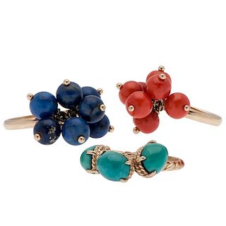 Coral, Lapis and Turquoise Bead Cluster Rings