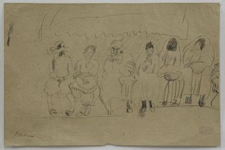 PASCIN, Jules. Pencil Drawing. Figures on a Bench.