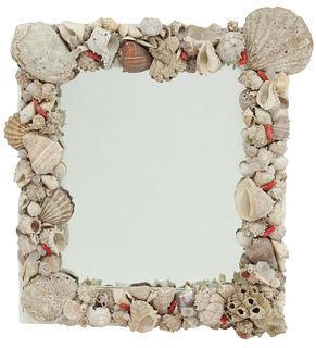 GROTTO STYLE SHELLWORK DECORATED FRAMED MIRROR