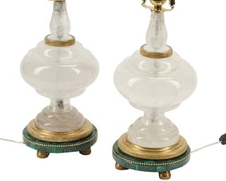 (2) ORMOLU-MOUNTED ROCK CRYSTAL & MALACHITE TABLE LAMPS