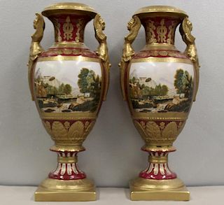 Pair of Limoges Signed Porcelain Urns.