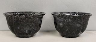 STEUBEN. Pair of Black Glass Vases.