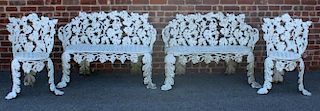 4 Antique Pieces of White Painted Iron Furniture.
