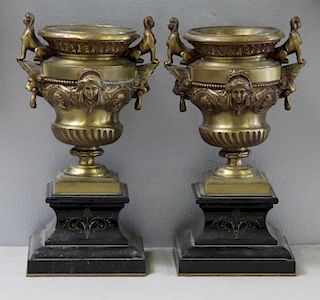 Pair of Bronze and Marble Urns.