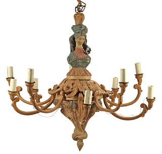 CONTINENTAL CARVED & PAINTED WOOD EIGHT-LIGHT CHANDELIER