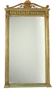 LARGE NEOCLASSICAL STYLE PARCEL GILT & PAINTED MIRROR, 91" X 49"