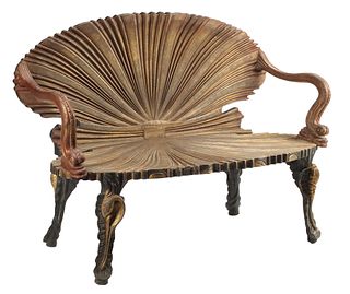 GROTTO STYLE PARCEL-GILT SHELL-FORM SETTEE