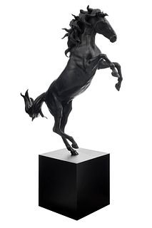 PAUL OZ. "IL CAVALLINO RAMPANTE"  Escultura 1/50, firmada  En bronce, pintada en color negro, 108 cm