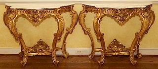 FRENCH ROCOCO STYLE MARBLE TOP CONSOLES PAIR