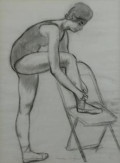 SOYER, Isaac. Charcoal on Paper. Dancer.