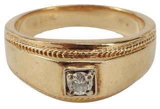 GENT'S ESTATE 14KT YELLOW GOLD DIAMOND SOLITAIRE RING
